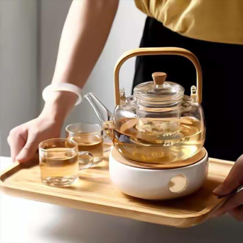 1000ml Glass Teapot Tea Pot Coffee Kettle With Bamboo Handle Japanese Style