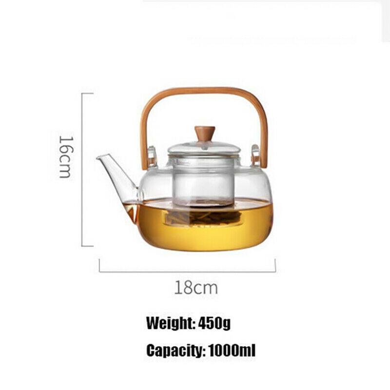 1000ml Glass Teapot Tea Pot Coffee Kettle With Bamboo Handle Japanese Style