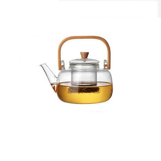 1000ml Glass Teapot Tea Pot Coffee Kettle With Bamboo Handle Japanese Style