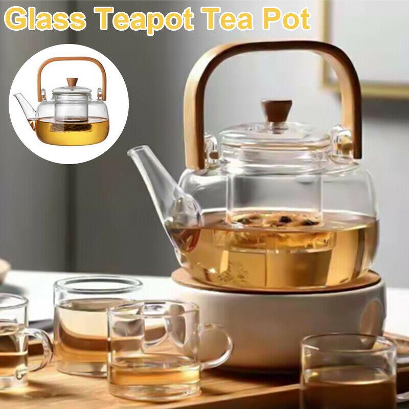 1000ml Glass Teapot Tea Pot Coffee Kettle With Bamboo Handle Japanese Style