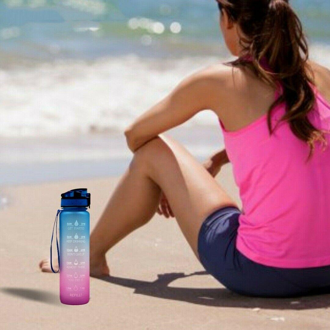 1000ml Water Bottle With Time Marker Wide Mouth For Sport Outdoor Water Bottles