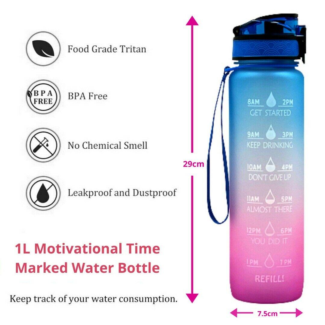 1000ml Water Bottle With Time Marker Wide Mouth For Sport Outdoor Water Bottles