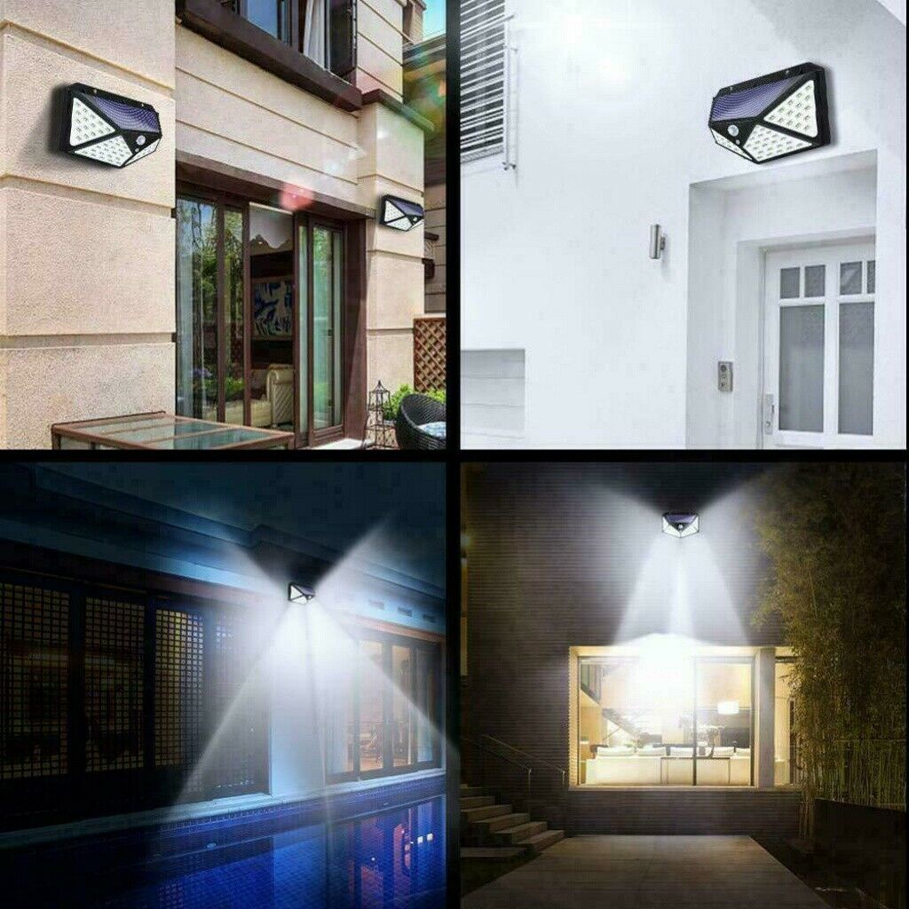 100 LED Solar Power PIR Motion Sensor Outdoor Yard Garden Wall Lamp Light