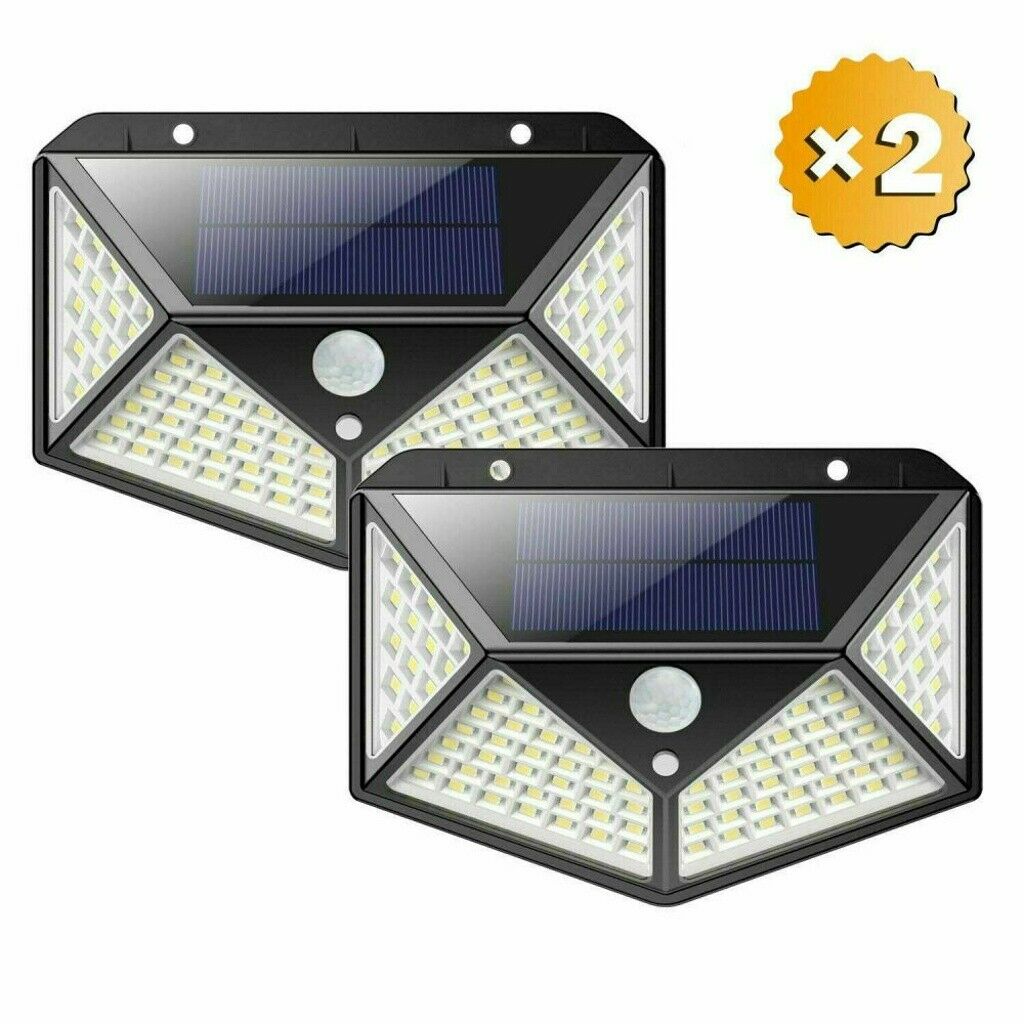 100 LED Solar Power PIR Motion Sensor Outdoor Yard Garden Wall Lamp Light