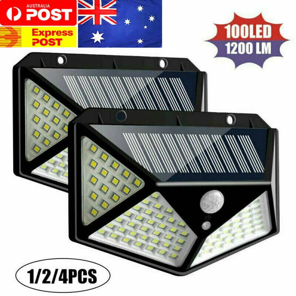 100 LED Solar Power PIR Motion Sensor Outdoor Yard Garden Wall Lamp Light