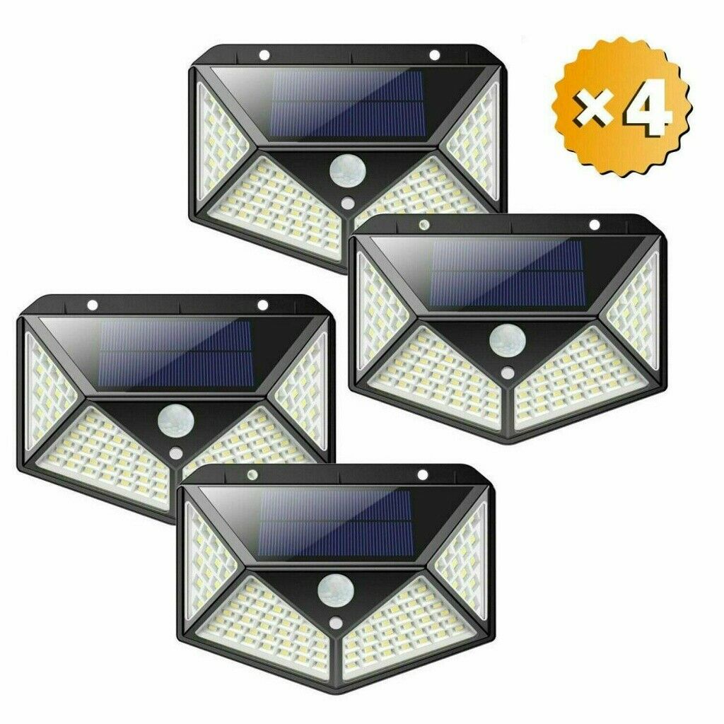 100 LED Solar Power PIR Motion Sensor Outdoor Yard Garden Wall Lamp Light