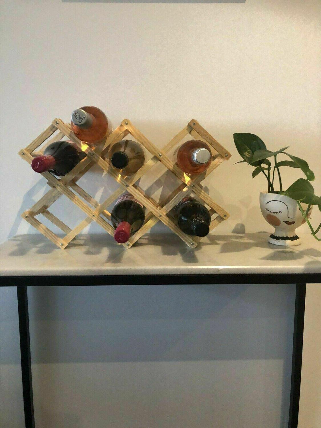 10 Bottle Red Wine Rack Holder Mount Bar Display Shelf Folding Wood Organiser