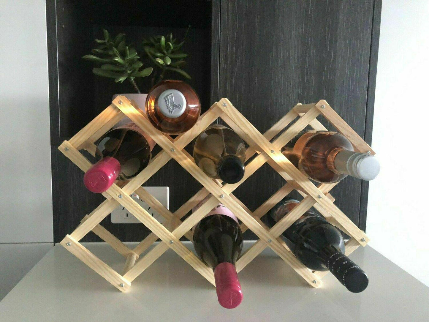 10 Bottle Red Wine Rack Holder Mount Bar Display Shelf Folding Wood Organiser