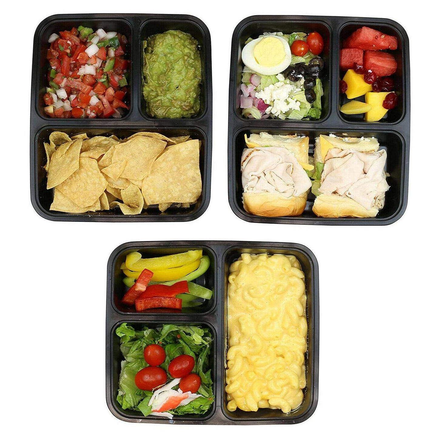 10 Pack 3 Compartments Meal Prep Food Containers BPA FREE Reusable Lunch Boxes