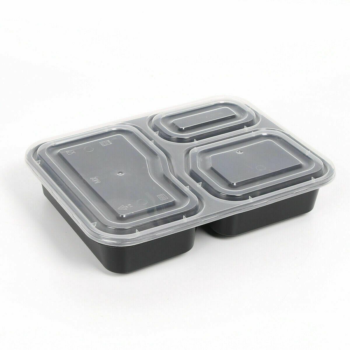 10 Pack 3 Compartments Meal Prep Food Containers BPA FREE Reusable Lunch Boxes