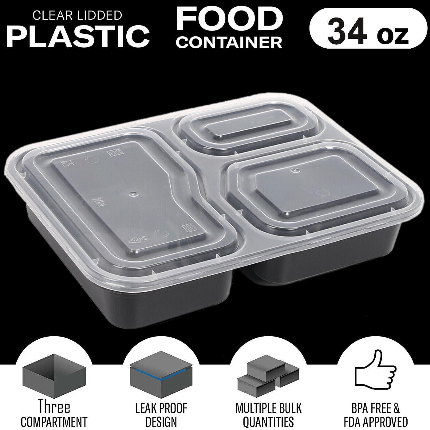 10 Pack 3 Compartments Meal Prep Food Containers BPA FREE Reusable Lunch Boxes