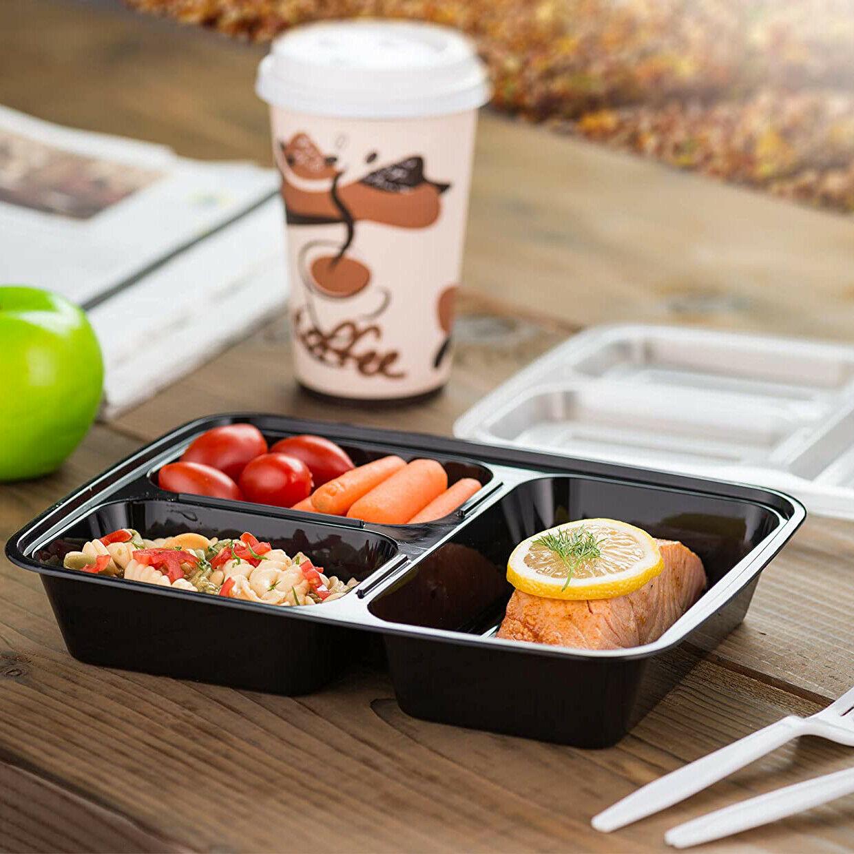 10 Pack 3 Compartments Meal Prep Food Containers BPA FREE Reusable Lunch Boxes