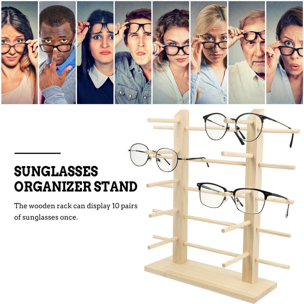 10 Pair Sunglasses Wood Glasses Display Rack Shelf Eyeglasses Show Stand Holder