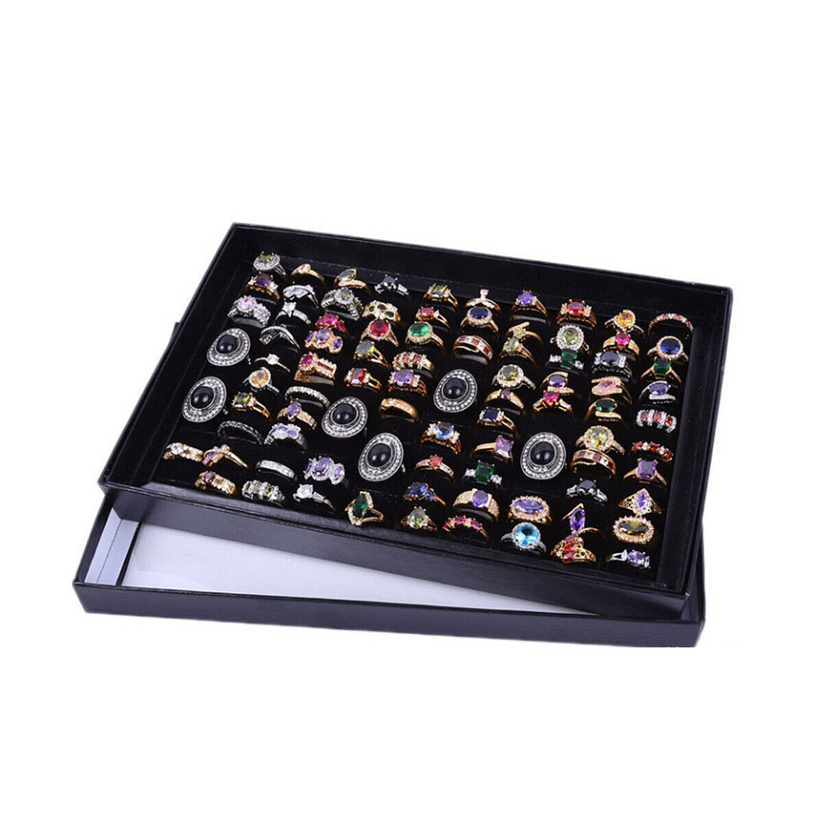 100-slot Jewelry Ring Earring Storage Box Display Organizer Case Tray Holder