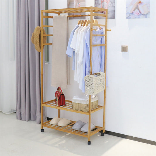 100 kg Heavily Hold Wood Garment Rack Stand Clothes Coat Dresses Hanging Shelves