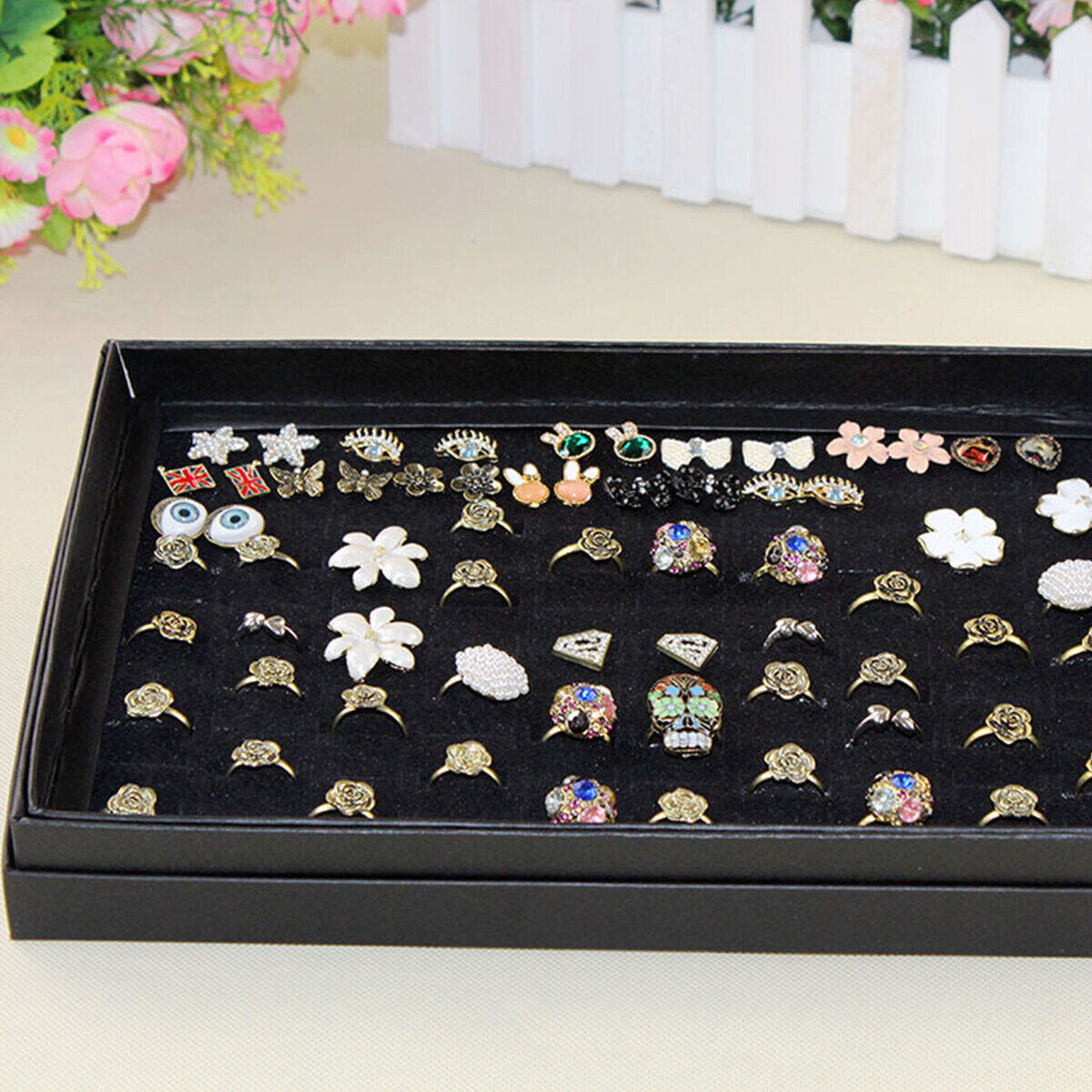 100-slot Jewelry Ring Earring Storage Box Display Organizer Case Tray Holder