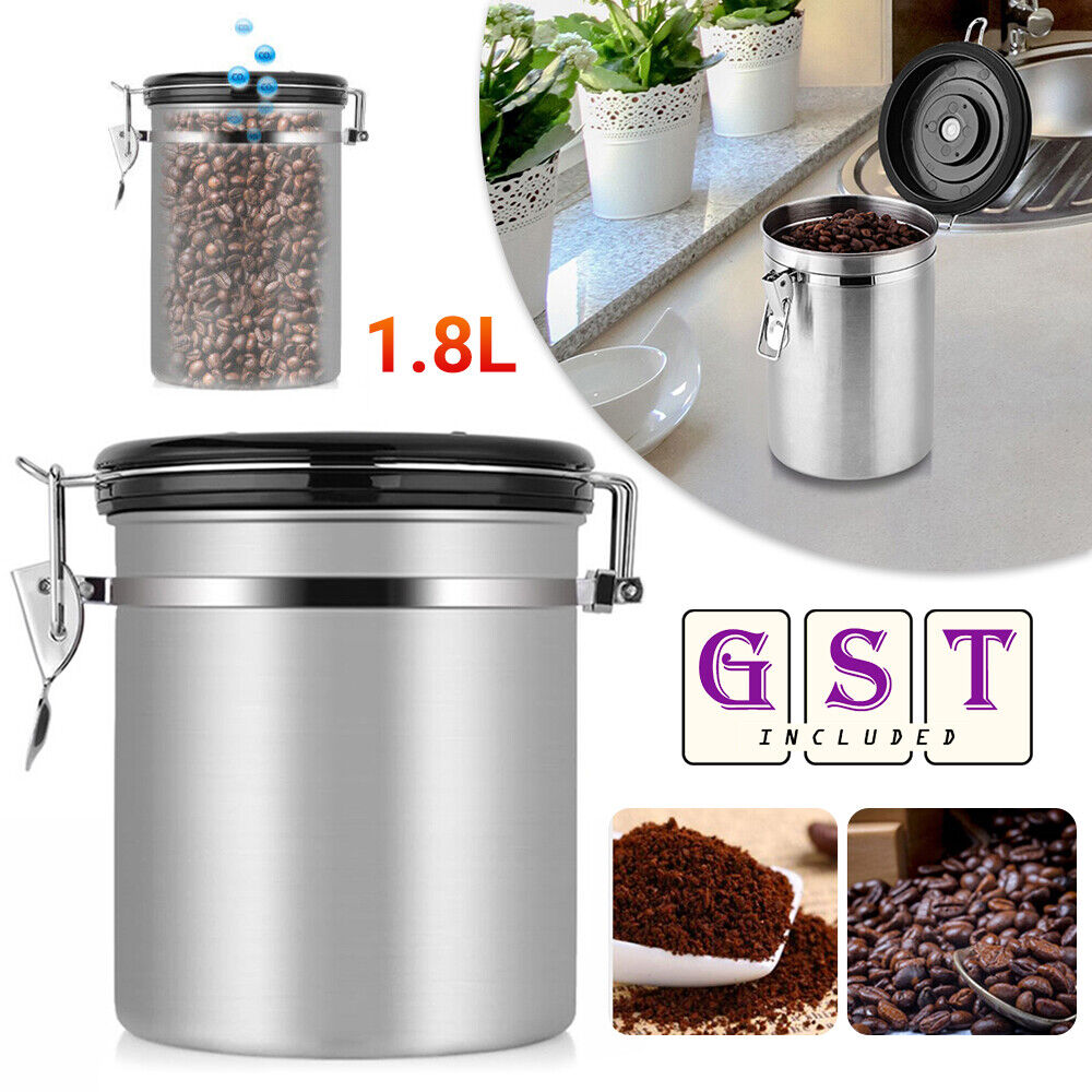 1.8L Stainless Steel Container Airtight Storage Coffee Bean Canister Vacuum