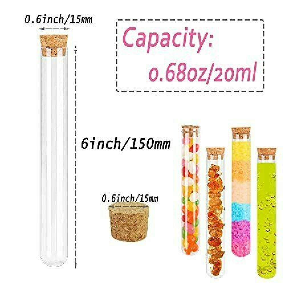 10-50x 20ml Glass Test Tubes With Cork Stopper Candy Party Wedding Storage