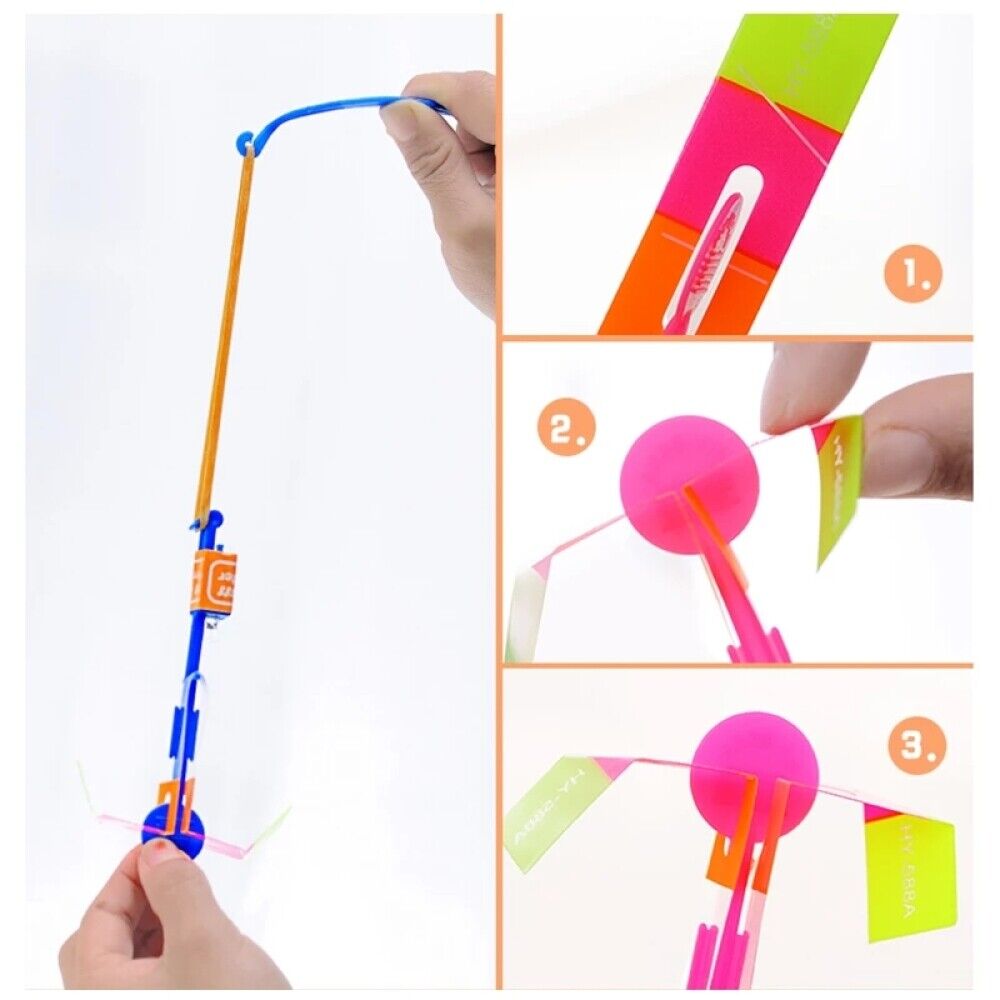 10 Slingshot Arrow Copters LED Light Helicopter Flying Elastic For Kids Toy Gift