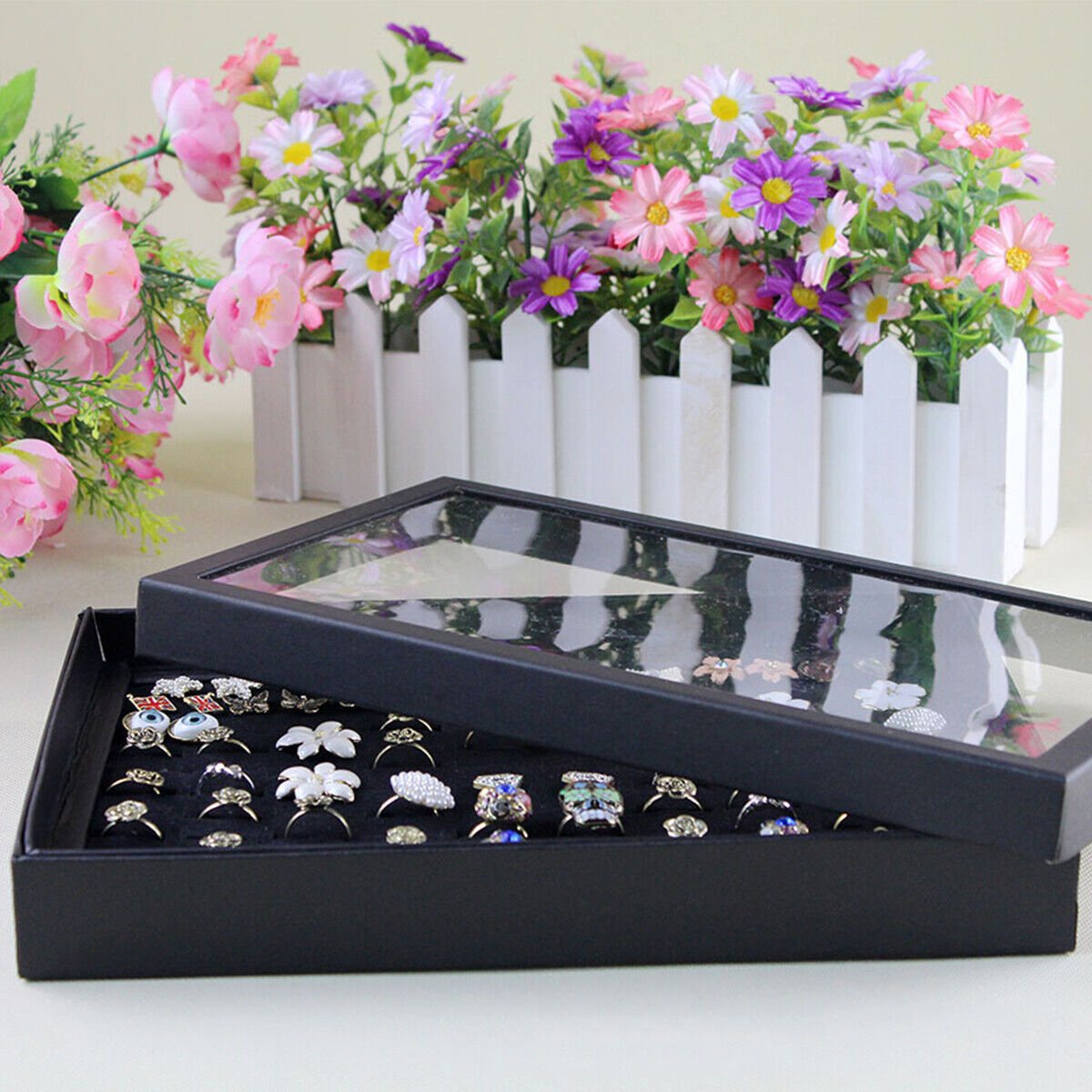 100-slot Jewelry Ring Earring Storage Box Display Organizer Case Tray Holder