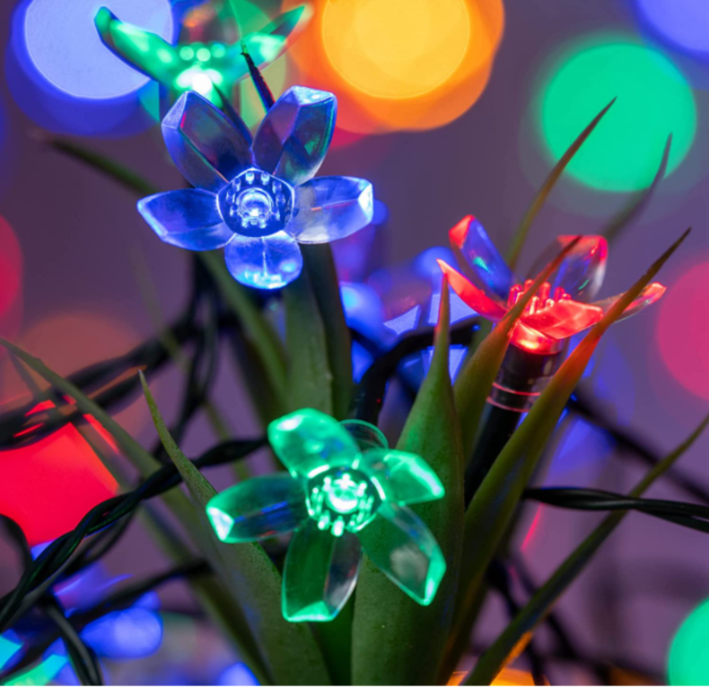 100LED 10M Cherry Blossom Flowers Multi-Coloured Solar Christmas Lights