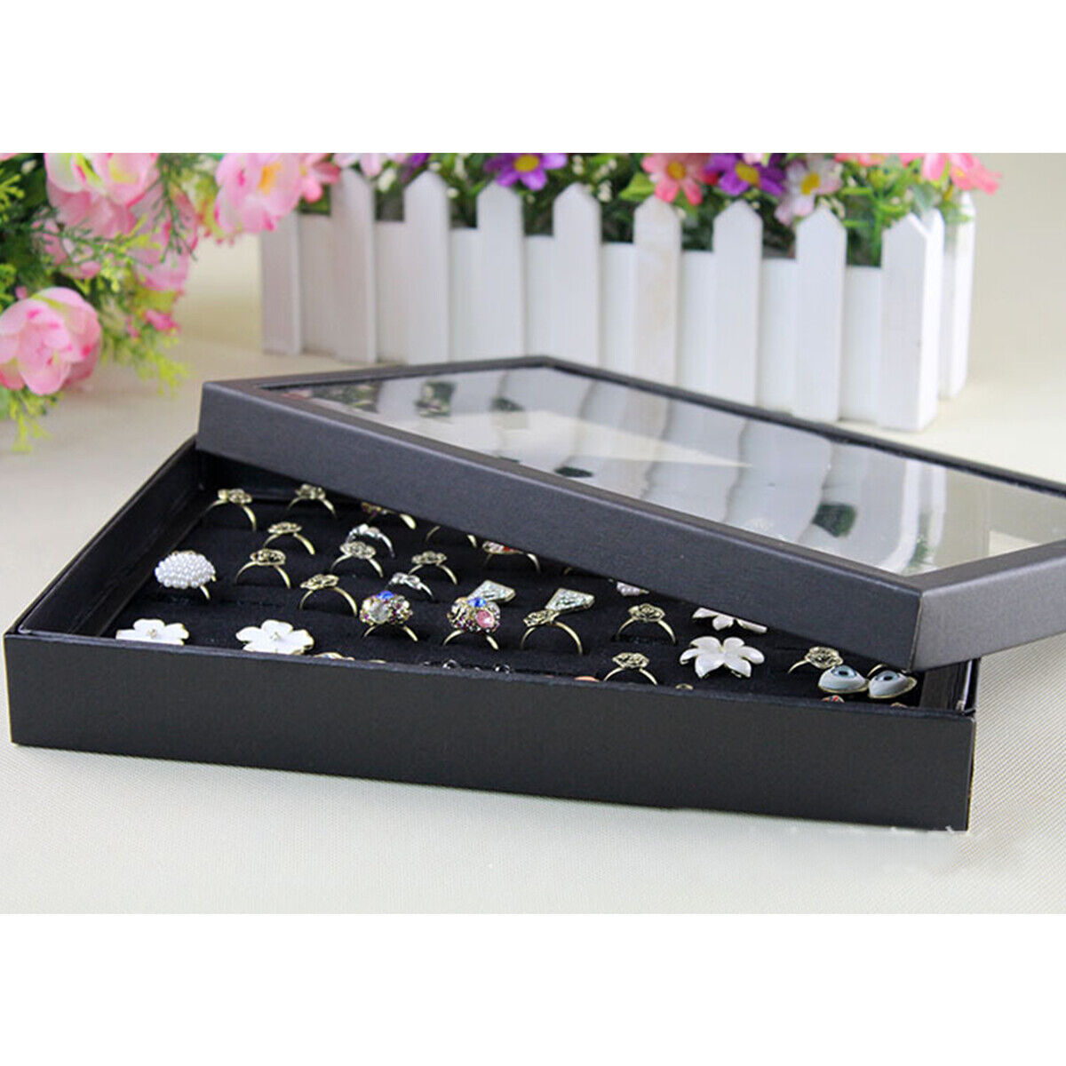 100-slot Jewelry Ring Earring Storage Box Display Organizer Case Tray Holder