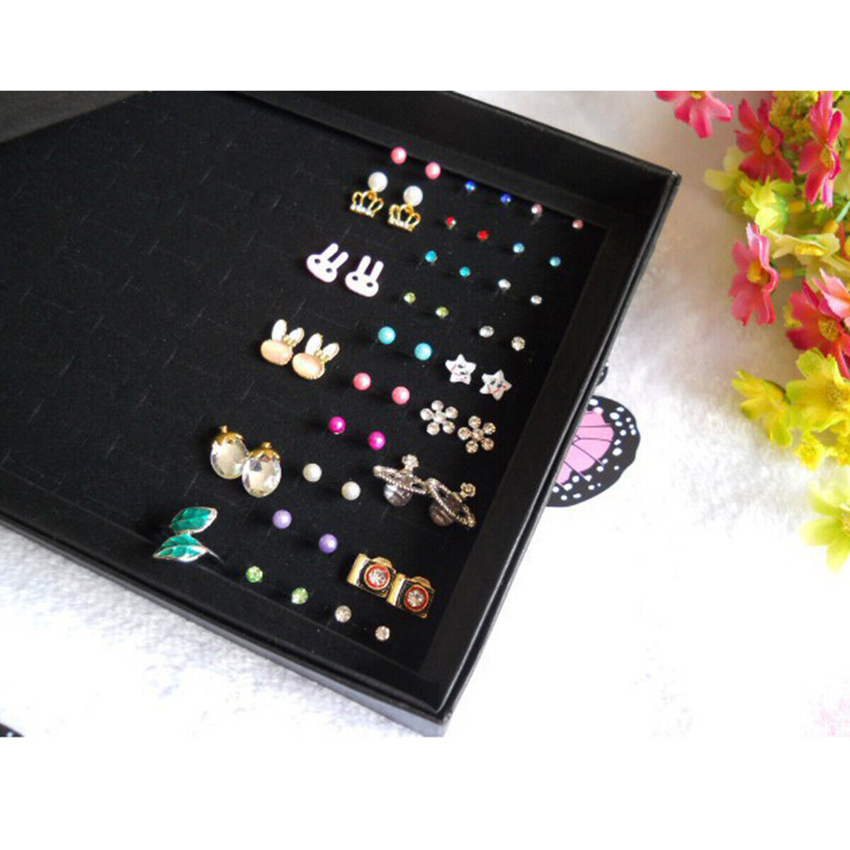 100-slot Jewelry Ring Earring Storage Box Display Organizer Case Tray Holder