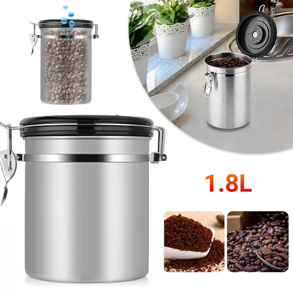 1.8L Stainless Steel Container Airtight Storage Coffee Bean Canister Vacuum