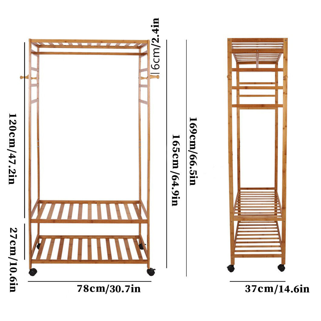 100 kg Heavily Hold Wood Garment Rack Stand Clothes Coat Dresses Hanging Shelves