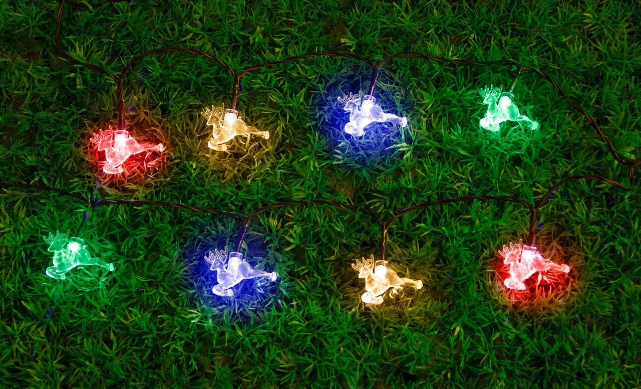 100LED 10M Mini Reindeer Multi-Coloured Solar Christmas Lights